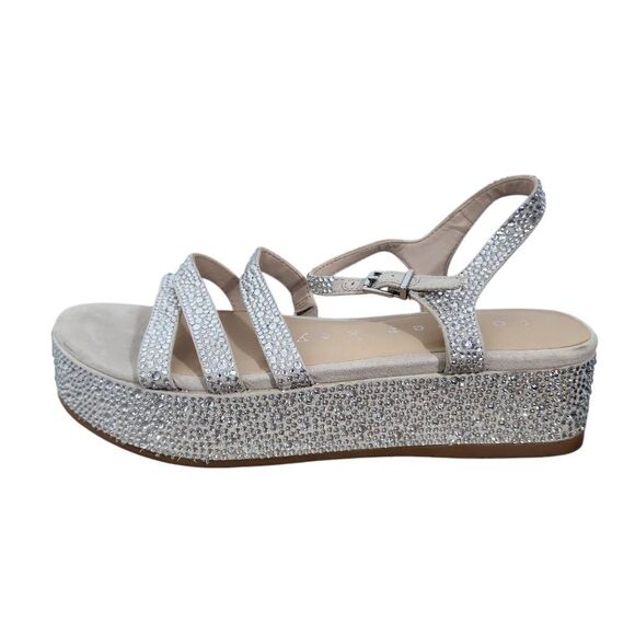 Copper Key Silver Rhinestone Platform Sandals Size 10 - Picture 1 of 10